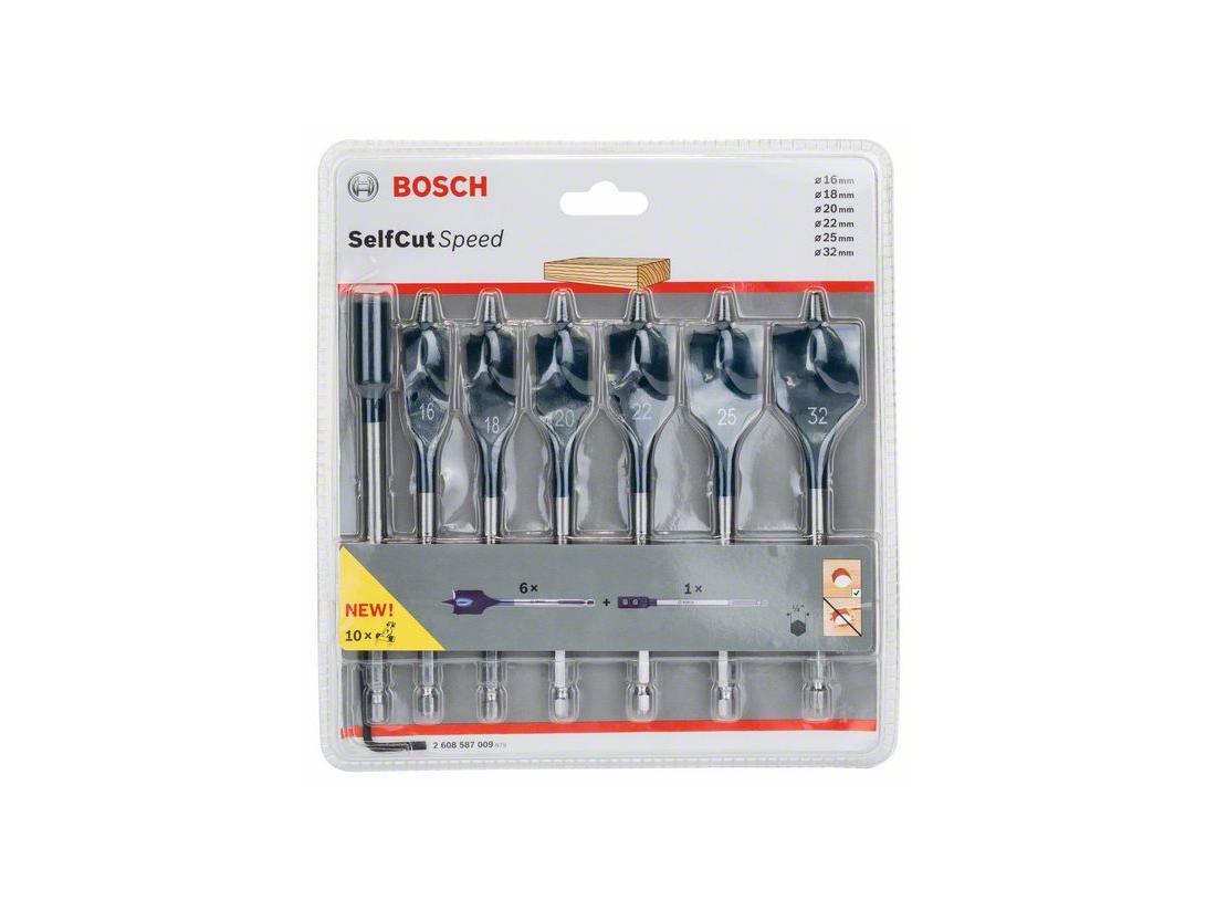 Bosch Sada plochých frézovacích vrtáků SelfCut Speed 16–32 mm, 7 kusů