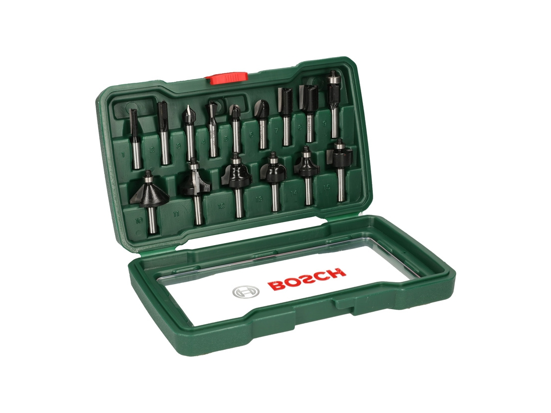 Bosch 15 dílná sada fréz z tvrdokovu (Ø stopky 8 mm) PROFESSIONAL