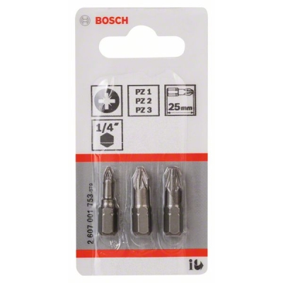Bosch 3dílná sada šroubovacích bitů Extra-Hart (PZ) PZ1; PZ2; PZ3; 25 mm PROFESSIONAL