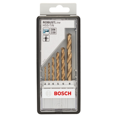 Bosch Sada vrtáků do kovu Robust Line HSS-TiN, 6dílná, 135° 2; 3; 4; 5; 6; 8 mm, 135° PROFESSIONAL