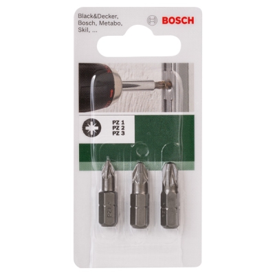 Bosch 3dílná sada šroubovacích bitů na šrouby s křížovou drážkou Pozidriv (PZ)