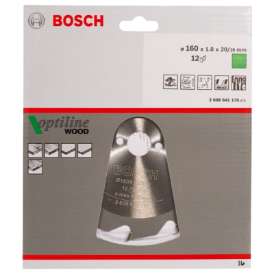 Bosch Pilový kotouč Optiline Wood 160 x 20/16 x 1, 8 mm, 12 PROFESSIONAL