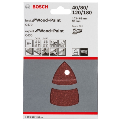Bosch 25dílná sada brusných papírů C470 a C430 102 x 62, 93 mm, 3x40, 6x80, 3x120, 3x180, 2x40, 2x80, 4x120, 2x180 PROFESSIONAL