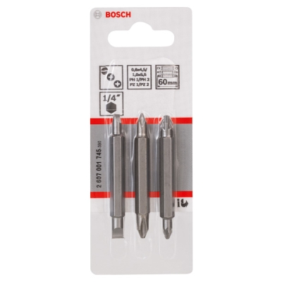 Bosch 3dílná sada oboustranných čepelí PH1, PZ1, S 0, 6x4, 5; PH2, PZ2, S 1, 0x5, 5; 60 mm PROFESSIONAL