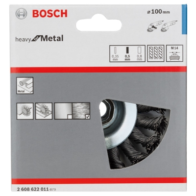 Bosch Kuželový kartáč, copánkový, 100, ocel 100 mm, 0, 5 mm, 12 mm, M14 PROFESSIONAL